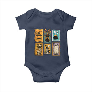 Black Cat Pumpkin Baby Onesie Retro Halloween Ghots Cat Stamp TS10 Navy Print Your Wear