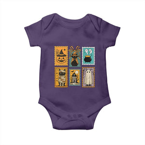 Black Cat Pumpkin Baby Onesie Retro Halloween Ghots Cat Stamp TS10 Purple Print Your Wear