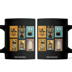 Black Cat Pumpkin Coffee Mug Retro Halloween Ghots Cat Stamp TS10 Black Print Your Wear