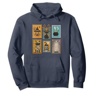 Black Cat Pumpkin Hoodie Retro Halloween Ghots Cat Stamp TS10 Navy Print Your Wear