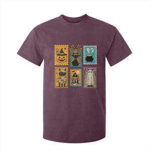 Black Cat Pumpkin T Shirt For Kid Retro Halloween Ghots Cat Stamp TS10 Maroon Print Your Wear