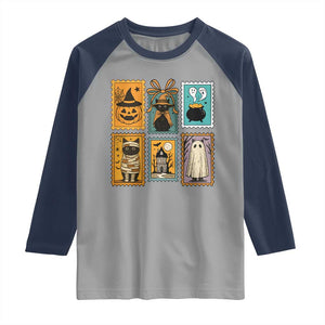Black Cat Pumpkin Raglan Shirt Retro Halloween Ghots Cat Stamp TS10 Sport Gray Navy Print Your Wear