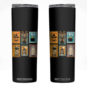 Black Cat Pumpkin Skinny Tumbler Retro Halloween Ghots Cat Stamp TS10 Black Print Your Wear
