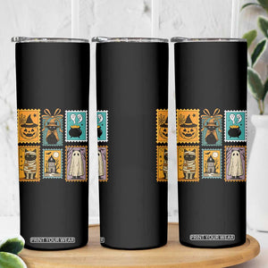 Black Cat Pumpkin Skinny Tumbler Retro Halloween Ghots Cat Stamp TS10 Print Your Wear