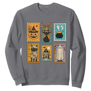 Black Cat Pumpkin Sweatshirt Retro Halloween Ghots Cat Stamp TS10 Charcoal Print Your Wear