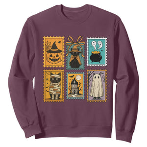 Black Cat Pumpkin Sweatshirt Retro Halloween Ghots Cat Stamp TS10 Maroon Print Your Wear
