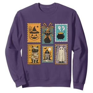 Black Cat Pumpkin Sweatshirt Retro Halloween Ghots Cat Stamp TS10 Purple Print Your Wear