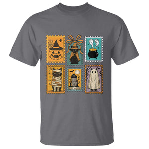 Black Cat Pumpkin T Shirt Retro Halloween Ghots Cat Stamp TS10 Charcoal Print Your Wear