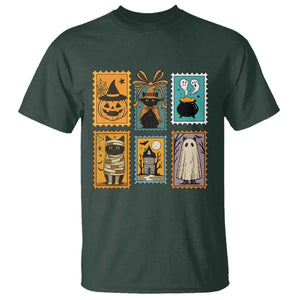 Black Cat Pumpkin T Shirt Retro Halloween Ghots Cat Stamp TS10 Dark Forest Green Print Your Wear