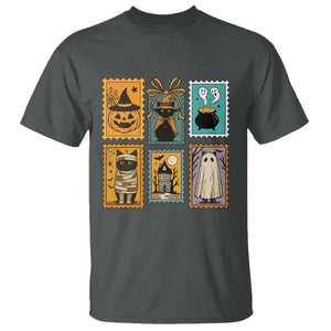 Black Cat Pumpkin T Shirt Retro Halloween Ghots Cat Stamp TS10 Dark Heather Print Your Wear