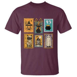 Black Cat Pumpkin T Shirt Retro Halloween Ghots Cat Stamp TS10 Maroon Print Your Wear