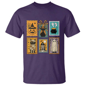 Black Cat Pumpkin T Shirt Retro Halloween Ghots Cat Stamp TS10 Purple Print Your Wear