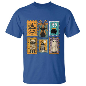 Black Cat Pumpkin T Shirt Retro Halloween Ghots Cat Stamp TS10 Royal Blue Print Your Wear