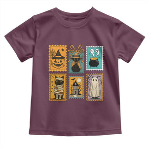 Black Cat Pumpkin Toddler T Shirt Retro Halloween Ghots Cat Stamp TS10 Maroon Print Your Wear