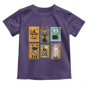 Black Cat Pumpkin Toddler T Shirt Retro Halloween Ghots Cat Stamp TS10 Purple Print Your Wear