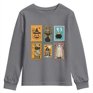 Black Cat Pumpkin Youth Sweatshirt Retro Halloween Ghots Cat Stamp TS10 Charcoal Print Your Wear