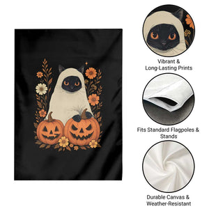 Vintage Halloween Ghost Cat Garden Flag Groovy Floral Cute Black Cat Ghost Fall Pumpkin TS10 Print Your Wear