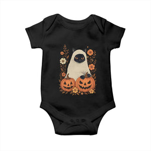 Vintage Halloween Ghost Cat Baby Onesie Groovy Floral Cute Black Cat Ghost Fall Pumpkin TS10 Black Print Your Wear