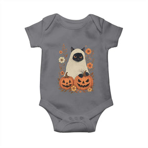 Vintage Halloween Ghost Cat Baby Onesie Groovy Floral Cute Black Cat Ghost Fall Pumpkin TS10 Charcoal Print Your Wear