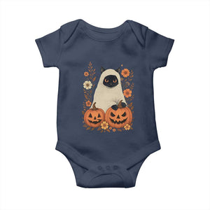 Vintage Halloween Ghost Cat Baby Onesie Groovy Floral Cute Black Cat Ghost Fall Pumpkin TS10 Navy Print Your Wear