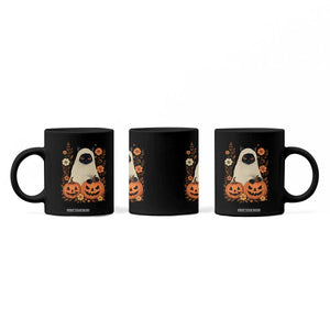 Vintage Halloween Ghost Cat Coffee Mug Groovy Floral Cute Black Cat Ghost Fall Pumpkin TS10 Print Your Wear