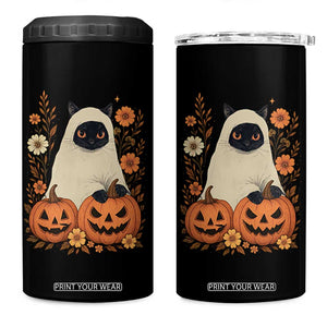 Vintage Halloween Ghost Cat 4 in 1 Can Cooler Tumbler Groovy Floral Cute Black Cat Ghost Fall Pumpkin TS10 One Size: 16 oz Black Print Your Wear