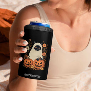 Vintage Halloween Ghost Cat 4 in 1 Can Cooler Tumbler Groovy Floral Cute Black Cat Ghost Fall Pumpkin TS10 Print Your Wear