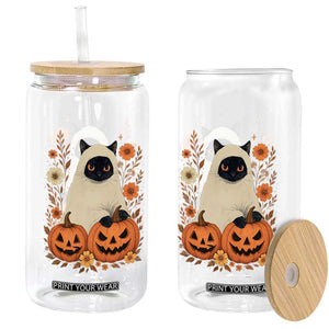 Vintage Halloween Ghost Cat Glass Can Groovy Floral Cute Black Cat Ghost Fall Pumpkin TS10 Print Your Wear