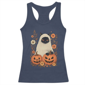Vintage Halloween Ghost Cat Racerback Tank Top Groovy Floral Cute Black Cat Ghost Fall Pumpkin TS10 Navy Print Your Wear