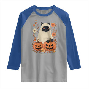 Vintage Halloween Ghost Cat Raglan Shirt Groovy Floral Cute Black Cat Ghost Fall Pumpkin TS10 Sport Gray Royal Print Your Wear