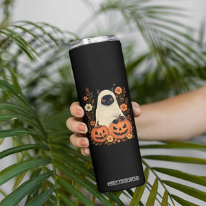 Vintage Halloween Ghost Cat Skinny Tumbler Groovy Floral Cute Black Cat Ghost Fall Pumpkin TS10 Print Your Wear