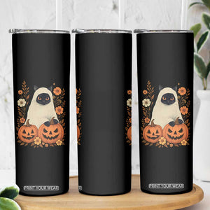 Vintage Halloween Ghost Cat Skinny Tumbler Groovy Floral Cute Black Cat Ghost Fall Pumpkin TS10 Print Your Wear