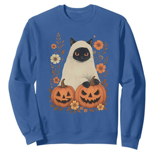 Vintage Halloween Ghost Cat Sweatshirt Groovy Floral Cute Black Cat Ghost Fall Pumpkin TS10 Royal Blue Print Your Wear