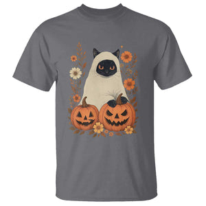 Vintage Halloween Ghost Cat T Shirt Groovy Floral Cute Black Cat Ghost Fall Pumpkin TS10 Charcoal Print Your Wear