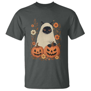 Vintage Halloween Ghost Cat T Shirt Groovy Floral Cute Black Cat Ghost Fall Pumpkin TS10 Dark Heather Print Your Wear