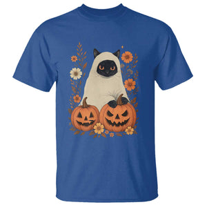 Vintage Halloween Ghost Cat T Shirt Groovy Floral Cute Black Cat Ghost Fall Pumpkin TS10 Royal Blue Print Your Wear