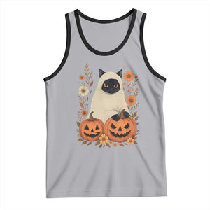 Vintage Halloween Ghost Cat Tank Top Groovy Floral Cute Black Cat Ghost Fall Pumpkin TS10 Athletic Heather Black Print Your Wear