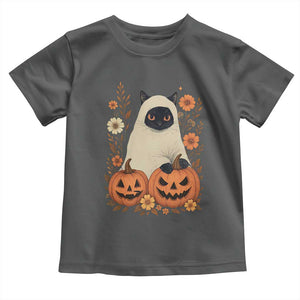 Vintage Halloween Ghost Cat Toddler T Shirt Groovy Floral Cute Black Cat Ghost Fall Pumpkin TS10 Dark Heather Print Your Wear