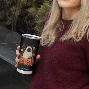 Vintage Halloween Ghost Cat Tumbler Cup Groovy Floral Cute Black Cat Ghost Fall Pumpkin TS10 Print Your Wear