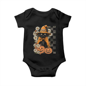 Boho Cat Wild Flowers Baby Onesie Vintage Autumn Cozy Black Cat Pumpkin Halloween TS10 Black Print Your Wear