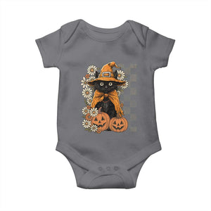 Boho Cat Wild Flowers Baby Onesie Vintage Autumn Cozy Black Cat Pumpkin Halloween TS10 Charcoal Print Your Wear