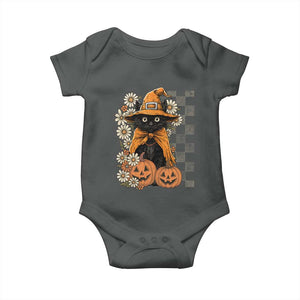 Boho Cat Wild Flowers Baby Onesie Vintage Autumn Cozy Black Cat Pumpkin Halloween TS10 Dark Heather Print Your Wear
