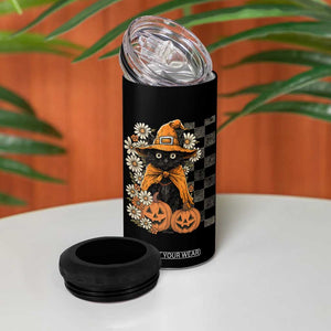 Boho Cat Wild Flowers 4 in 1 Can Cooler Tumbler Vintage Autumn Cozy Black Cat Pumpkin Halloween TS10 Print Your Wear