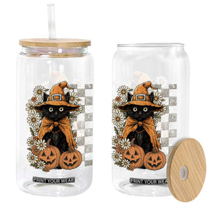 Boho Cat Wild Flowers Glass Can Vintage Autumn Cozy Black Cat Pumpkin Halloween TS10 Print Your Wear