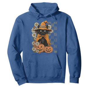 Boho Cat Wild Flowers Hoodie Vintage Autumn Cozy Black Cat Pumpkin Halloween TS10 Royal Blue Print Your Wear