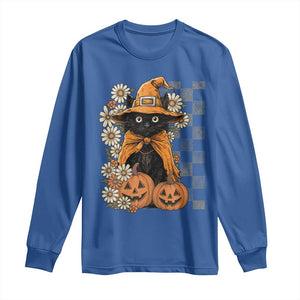 Boho Cat Wild Flowers Long Sleeve Shirt Vintage Autumn Cozy Black Cat Pumpkin Halloween TS10 Royal Blue Print Your Wear