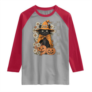 Boho Cat Wild Flowers Raglan Shirt Vintage Autumn Cozy Black Cat Pumpkin Halloween TS10 Sport Gray Red Print Your Wear