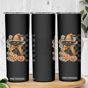 Boho Cat Wild Flowers Skinny Tumbler Vintage Autumn Cozy Black Cat Pumpkin Halloween TS10 Print Your Wear