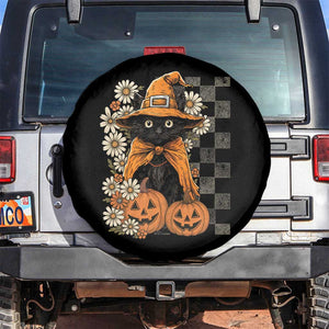 Boho Cat Wild Flowers Spare Tire Cover Vintage Autumn Cozy Black Cat Pumpkin Halloween TS10 No hole Black Print Your Wear