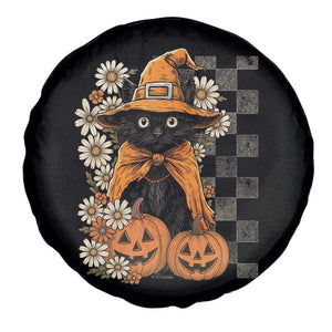 Boho Cat Wild Flowers Spare Tire Cover Vintage Autumn Cozy Black Cat Pumpkin Halloween TS10 Print Your Wear